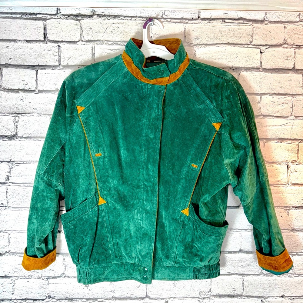 Women's G4000 Suede Leather Jacket VINTAGE Green Boho Southwest size Large 1980s
